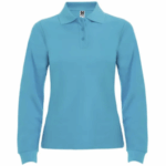 Polos pique manga larga turquesa para mujer