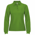 Polos pique manga larga verde manzana para mujer